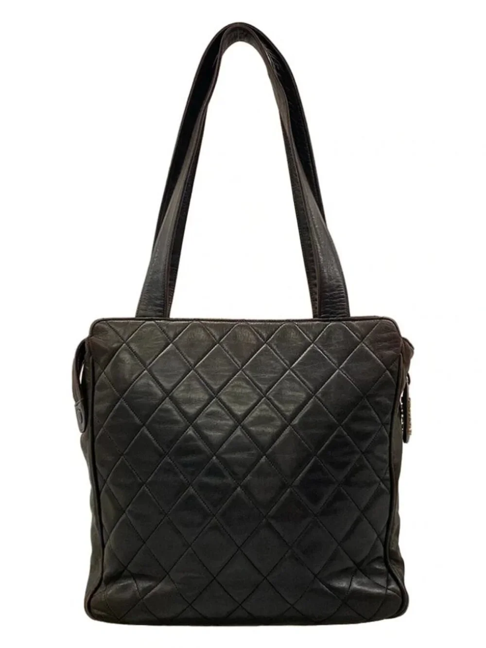 CHANEL Matelasse Dark Brown Lambskin Tote Bag Gold hardware